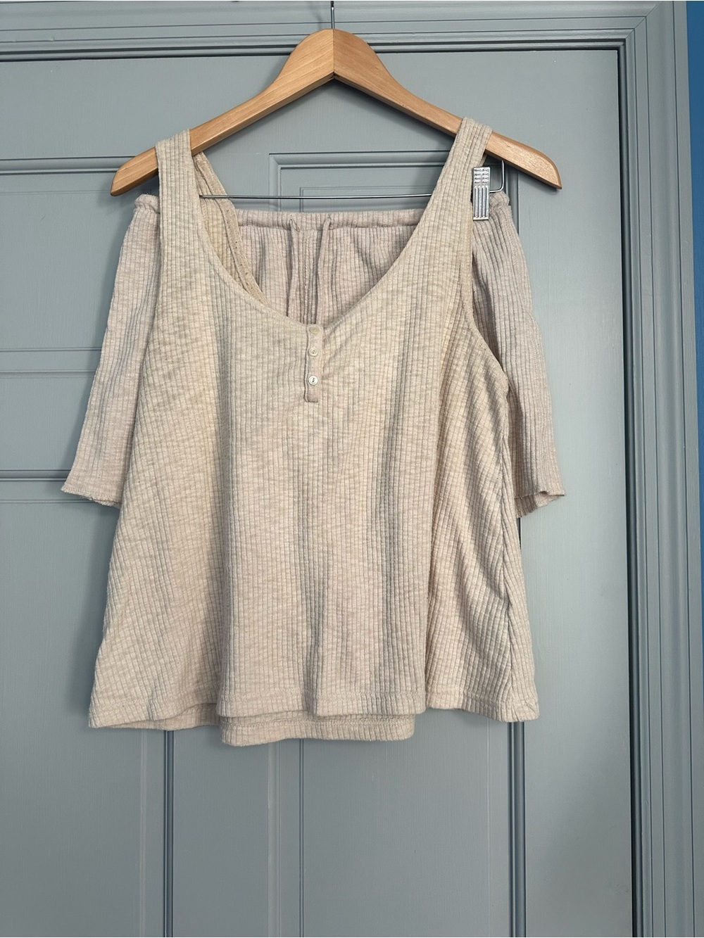 Women’s Beige Ribbed Pajama Set